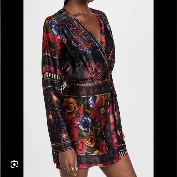 💥SOLD💥Farm Rio Black Mixed Scarves Mini Dress - Picture 6 of 6